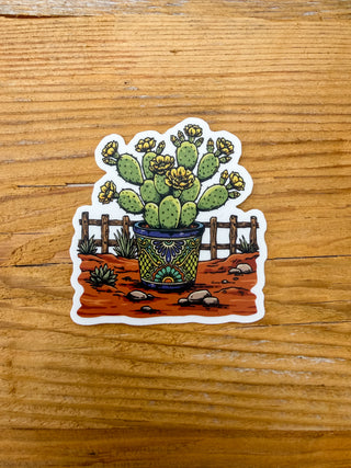 Sticker of a cactus plant in a talavera pot. 