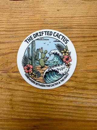 Sticker with cactus and wave design.