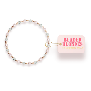 Gold, mint, and Pearl beaded bracelet. 