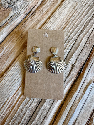 Clam shell dangle post earrings. 
