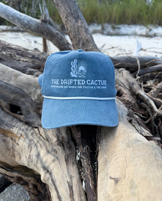 denim rope cap with the drifted cactus logo embroidered on.
