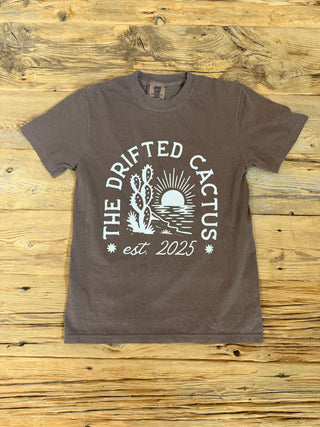 Brown Tee with the Arch The Drifted Cactus Logo. 