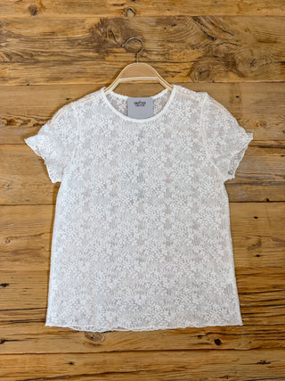 White lace short sleeve top. 
