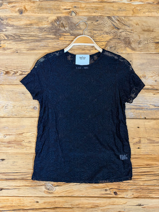 Black lace short sleeve top. 