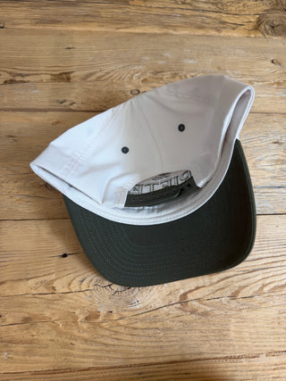 the back of the hat showing the snapback closure. 