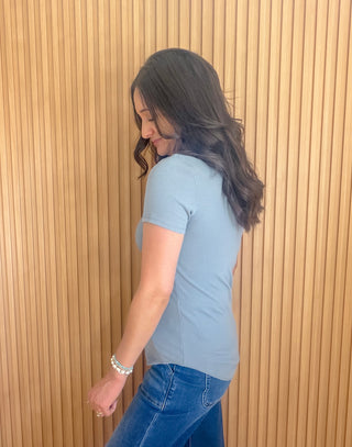 Josie Ribbed Basic Tee - Pebble