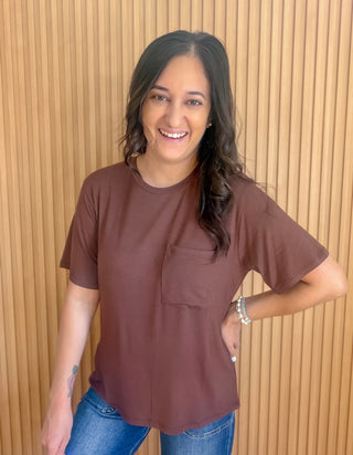 Dark Brown Short Sleeve Pocket Tee.