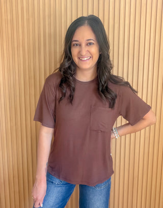Dark Brown Short Sleeve Pocket Tee.