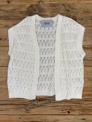 Off white open front short sleeve crochet knit cardigan. 